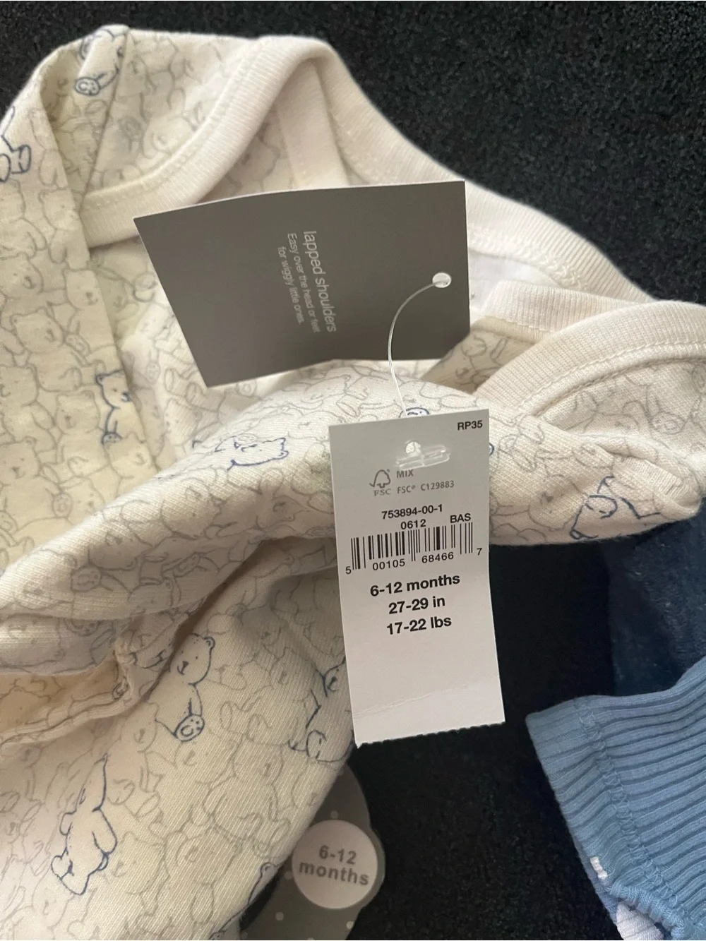 GAP Blue Ribbed & Cream Printed Baby Onesie and Pants Sets 6-9months Bundle